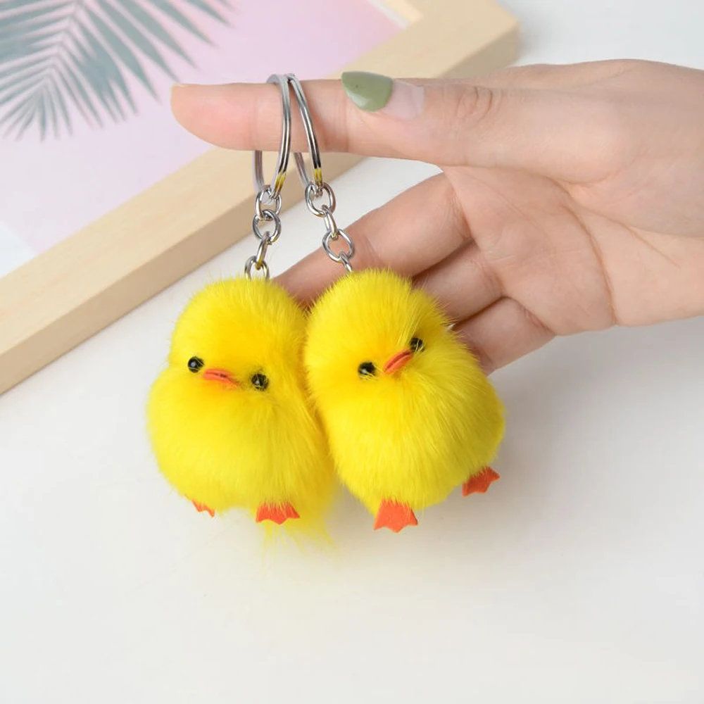 

Cute Little Yellow Duck Key Chain Dancing Duck Keychain Women Fur Soft Chicken Bag Pendant Accessory Couples Keyring Gift