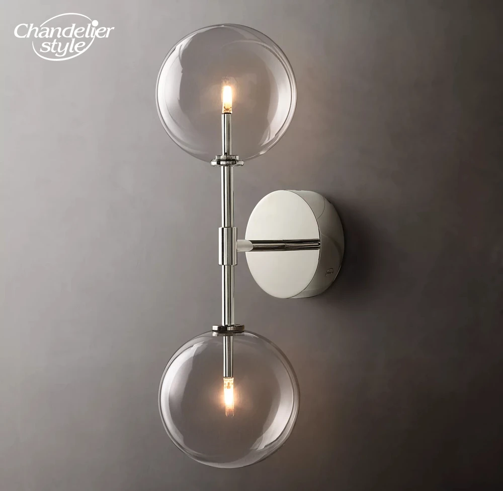 

Clear Glass Globe Linear Sconce Modern Retro Ball LED Braass Chrome Black Nickel Wall Lamps Living Room Bedroom Bathroom Lights