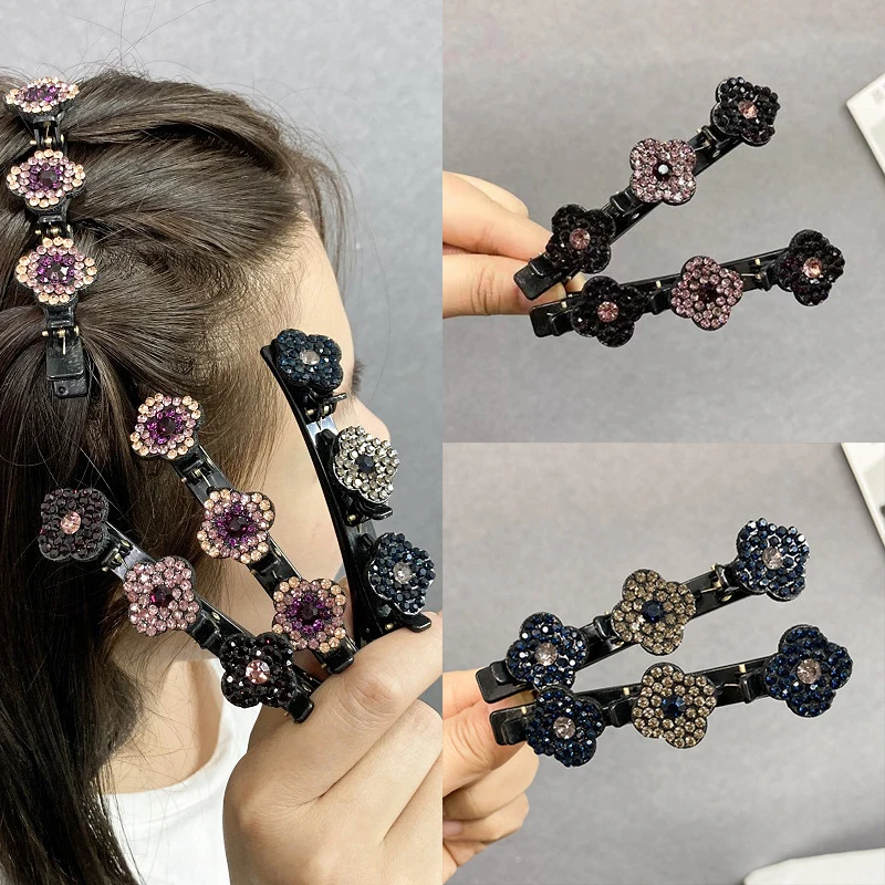 

Braided Hair Clip Hairpins Girls Rhinestone Headwear Barrette For Women Ladies Sweet Fashion Hairgrip Hair Accessories