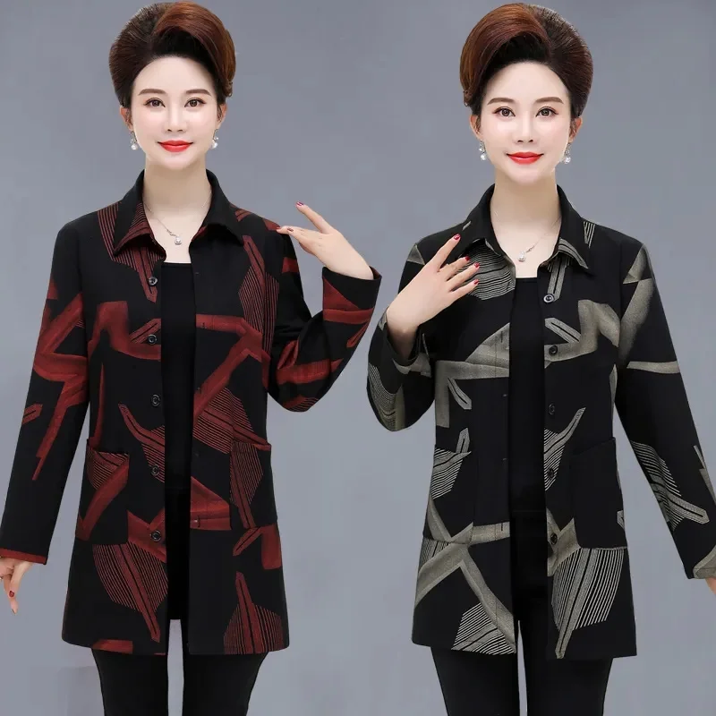 Осенняя женская рубашка средней длины в стиле среднего возраста кардиган для