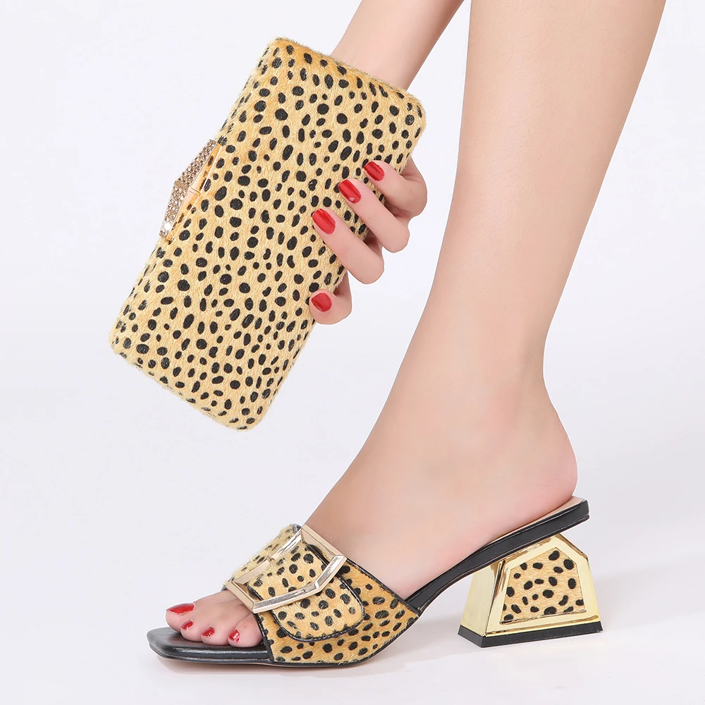 

2023 Latest Design Women's Casual Luxury High Heels Sexy Leopard Print Fish Mouth Slippers Pair With The Same Fashion Bag