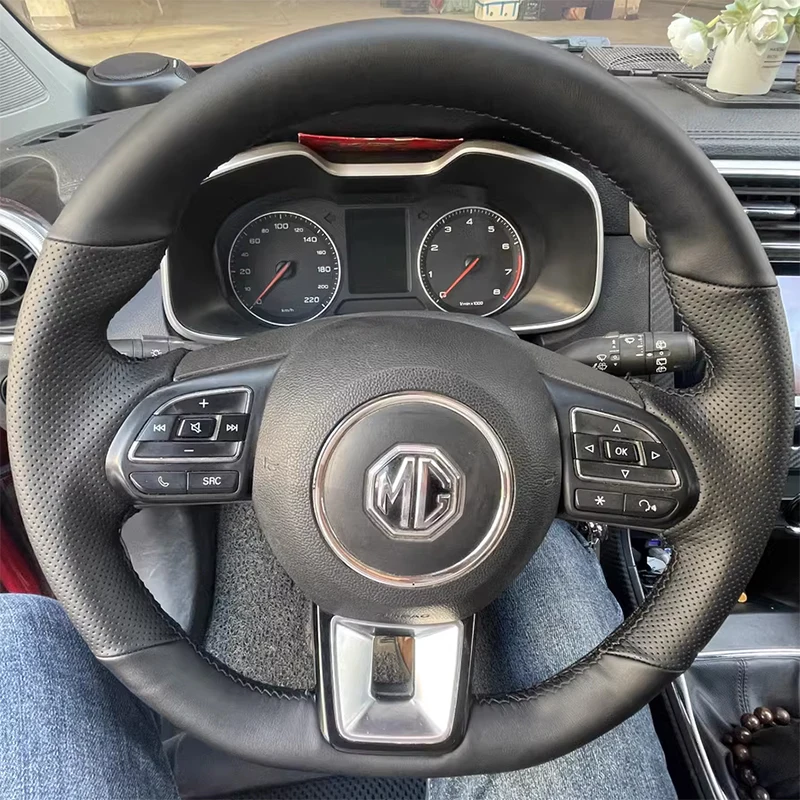 Для MG ZS HS GS 5 6 RX5 RX8 EV 2017-2023 Противоскользящий черный чехол на руль из натуральной