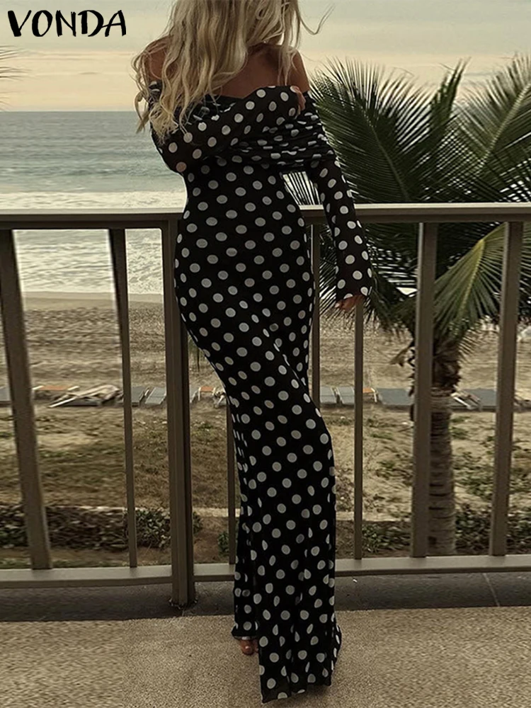 Женское длинное платье в горошек VONDA