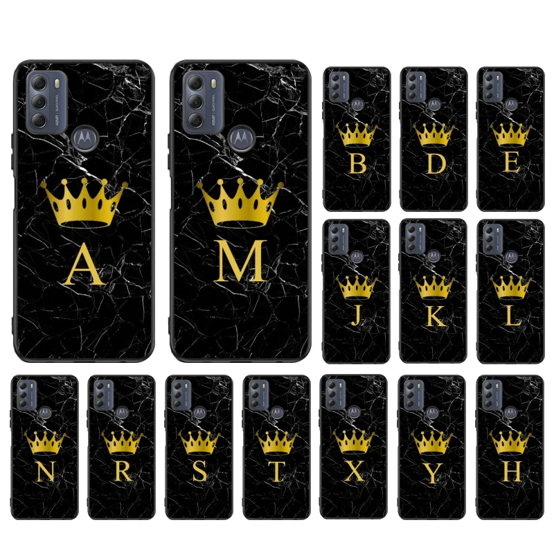 

Marble Gold crown Letter Alphabet Phone Case for Motorola Moto G 5G G50 G30 G10 G60 G Pure G Stylus G40 Fusion G Play G Power