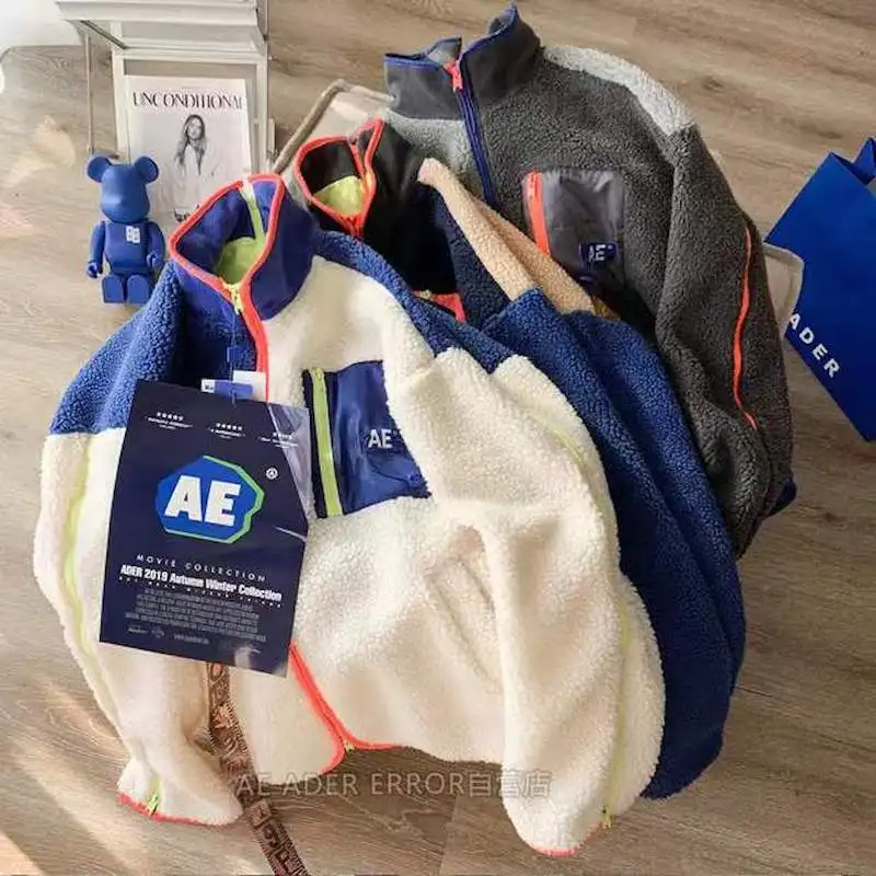 

ADER ERROR high-quality lamb wool stitching jacket female Korean style fashion front and rear double zipper cotton jacket unisex