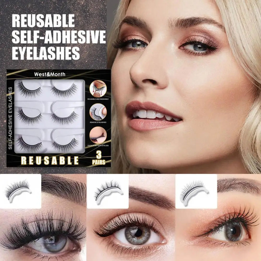 

3 Pairs Delicate Eyelash Soft Easily Wear Fake Eyelash Thin Long Wispy Natural False Lashes for Female False Eyelash