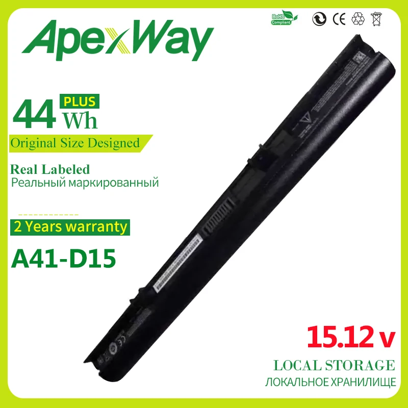 

ApexWay A41-D15 40050632 Laptop Battery For Medion Akoya E6416 P6659 E6424 P6657 ERAZER P6661 15.12V 2950mAh 44Wh
