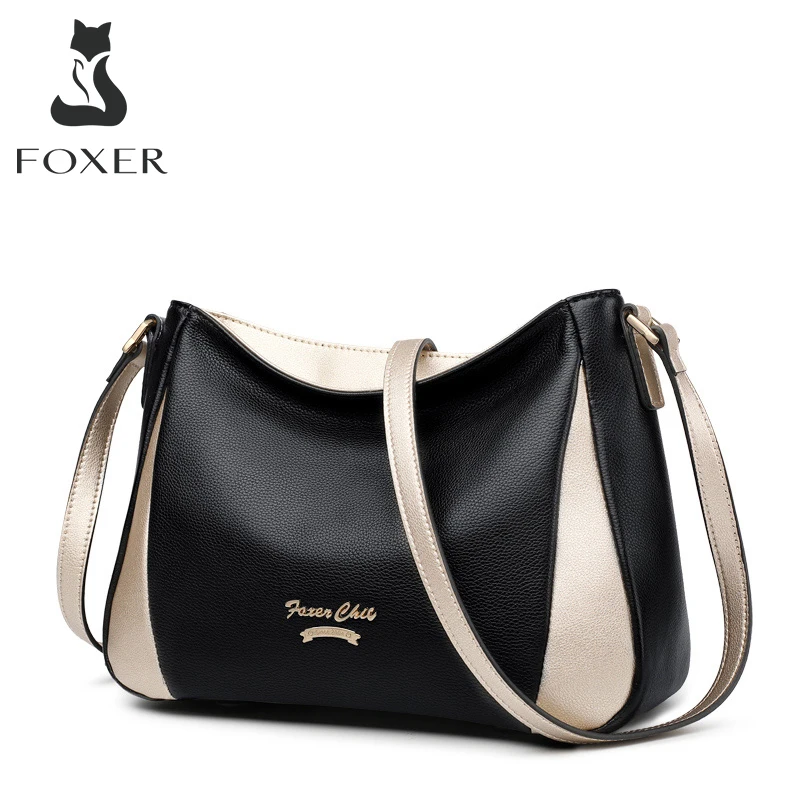 FOXER Women Classic Split Leather Shoulder Bag Lady Fashion Big Capacity Office Messenger Bag High Quality Luxury Crossbody Bags