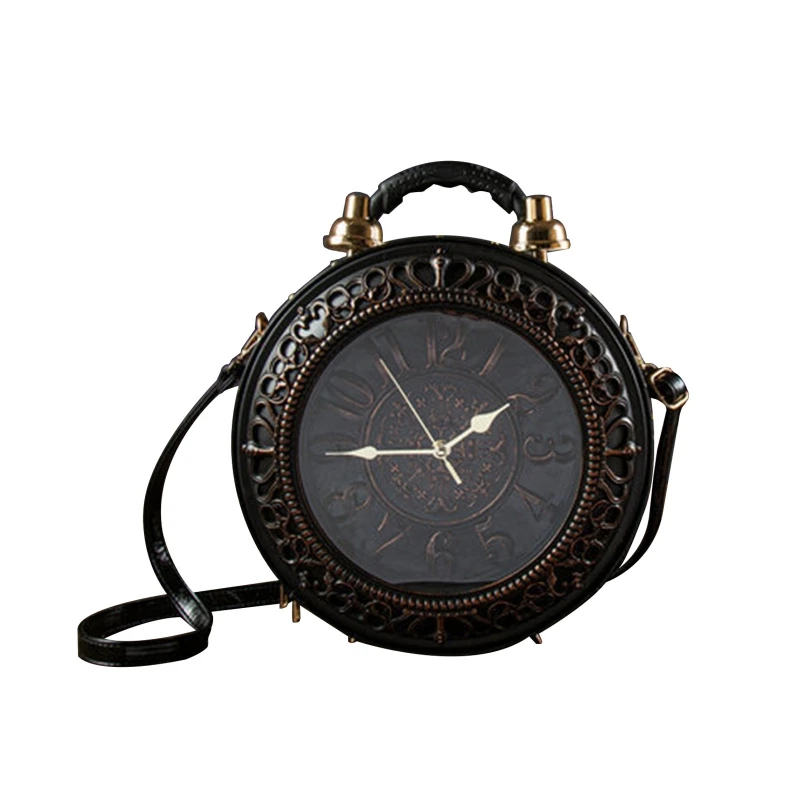 63HC Women's Casual Satchels Stylish Real Working Clock Handbags Female Messenger Bags PU Leather Shoulder Crossbody Bags Ins