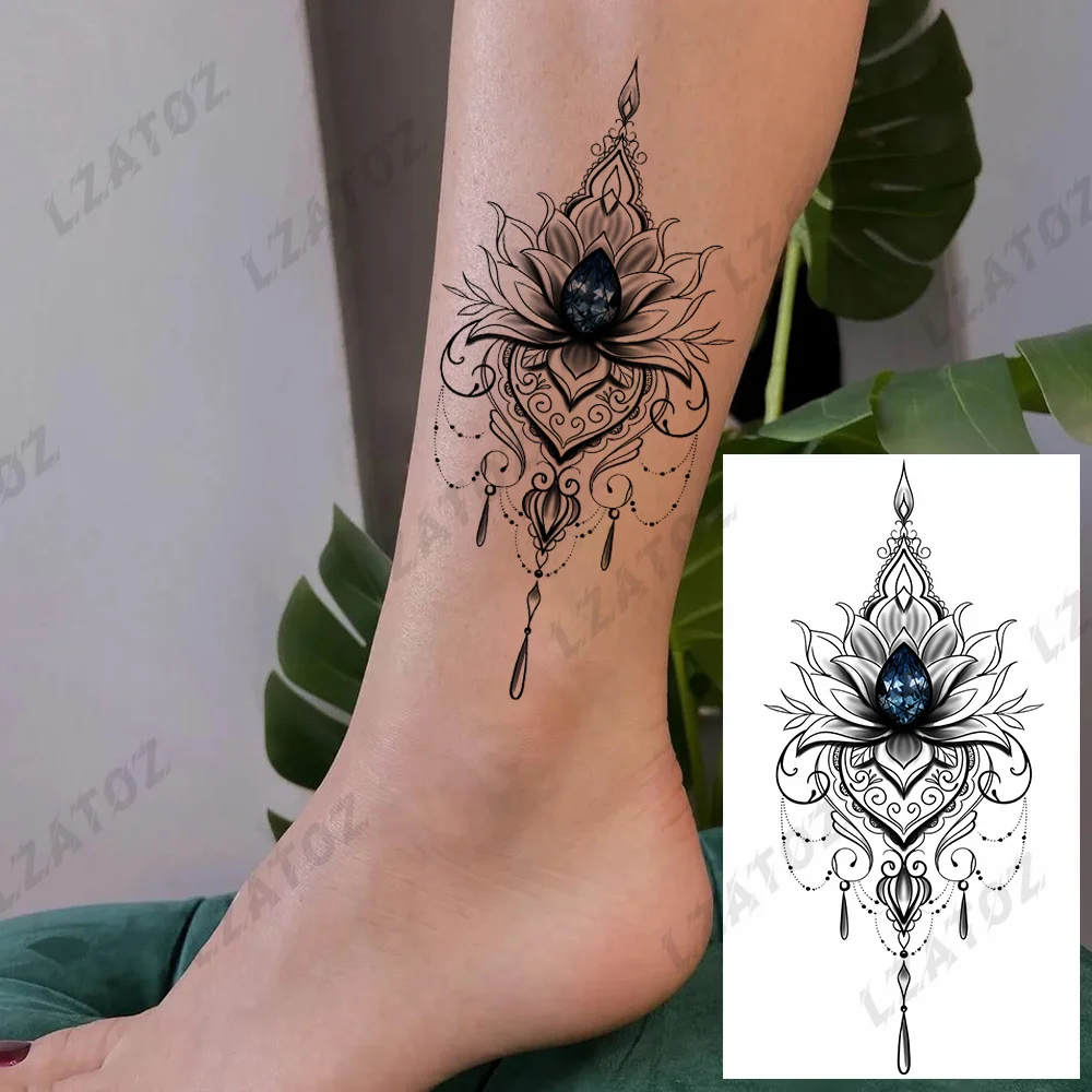 

Henna That Pendant Lotus Flower Temporary Tattoos For Woman Men Realistic Fake Jewelry Tattoo Sticker Sexy Foot Waterproof Tatoo