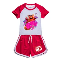 kids boys girls turnlng red clothing sets spring autumn outfits printed t shirt shorts home leisure sports short sleeve suit