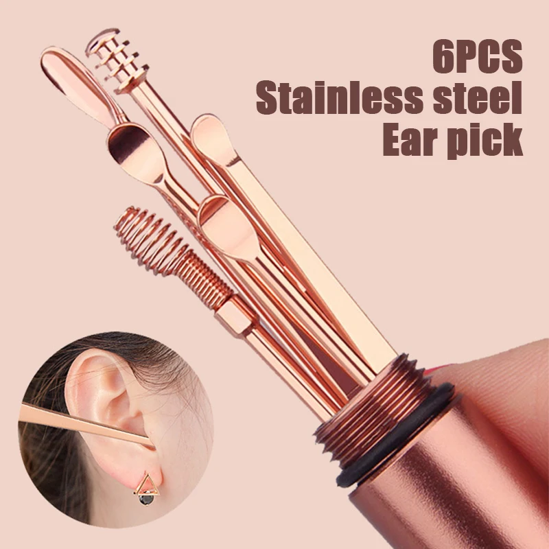 

6Pcs/set Ear Wax Pickers Stainless Steel Spiral Earpick Wax Remover Curette Ear Pick Cleaner Ear Spoon Care Ear Cleaning Tools