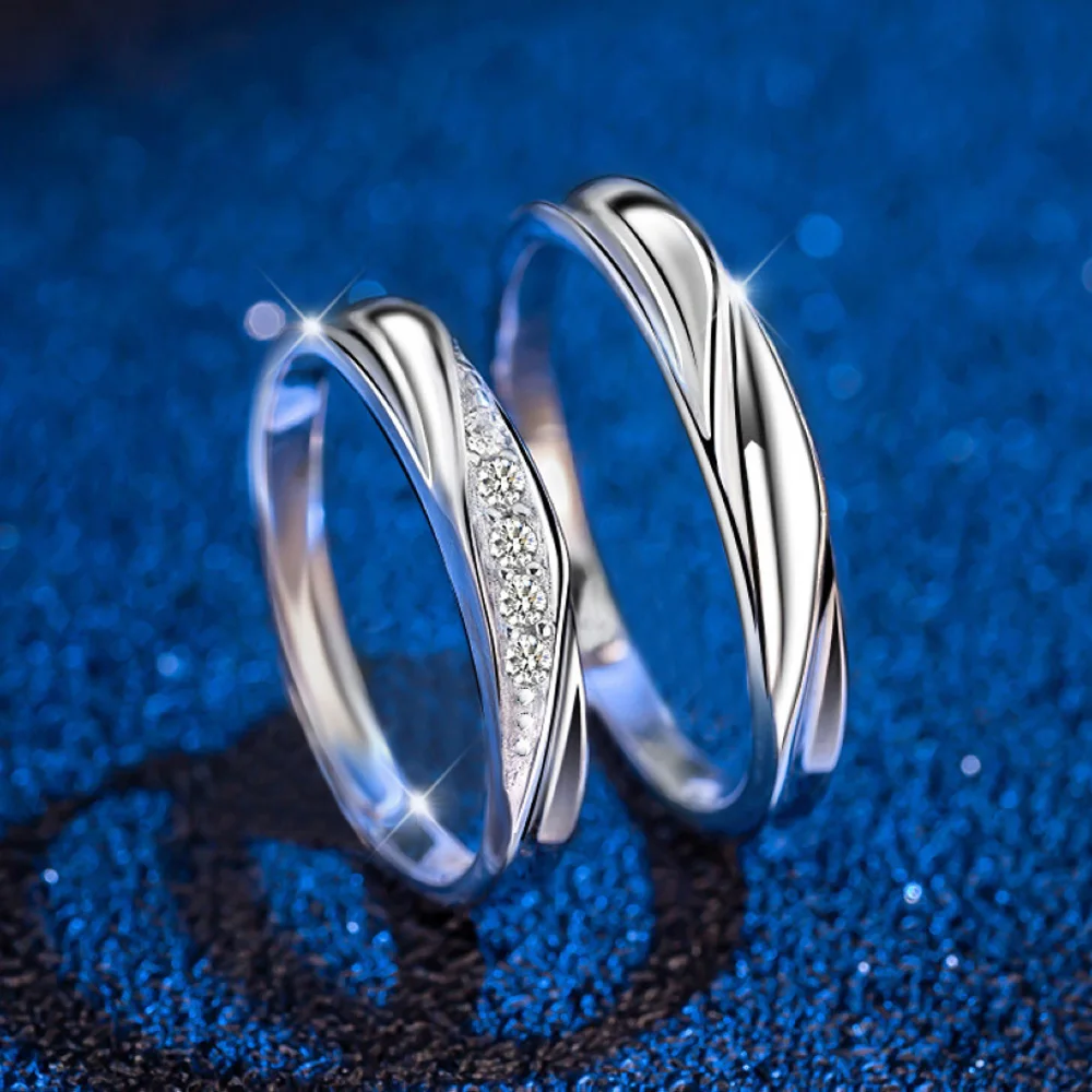 

2022 Hot Sale Twist 2PCS Adjustable Copper Plated Silver Couple Ring Men Women Propose Finger Jewelry Wholesale Free Shipping