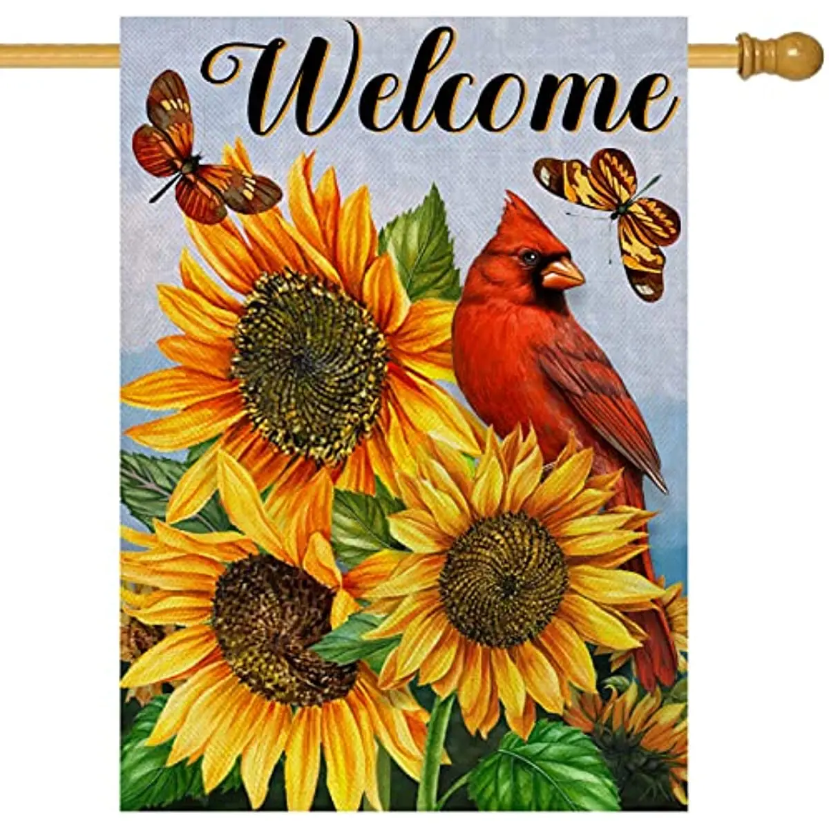 

Домашний Декоративный Флаг Cardinal Sunflower Добро пожаловать, весенний домик, садовый двор, цветок, красная птица, Бабочка, наружное украшение