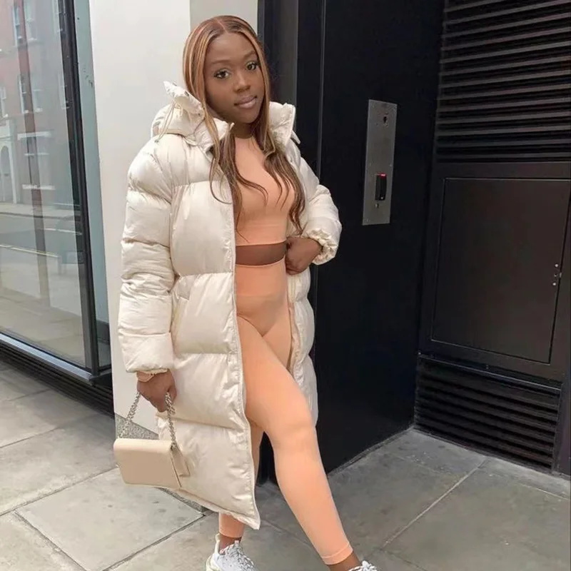 Long Puffer Hoodie Jacket Zip Up Bubble Casual Thick Warm Down Trench Coats 2022 Women Y2K Clothes Streetwear Winter Jakcets