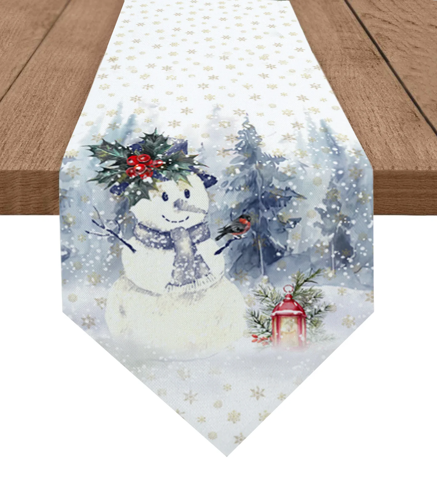 

Christmas Snowflake Bird Snowman Table Runner Wedding Party Decor Tablecloth Holiday Kitchen Table Decor Table Runner
