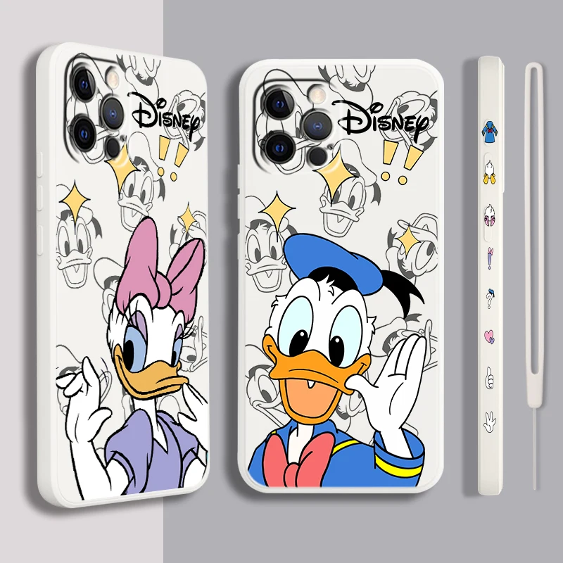 

Anime Daisy Donald Duck Case For Apple iPhone 14 13 12 Mini 11 Pro XS MAX XR X 8 7 6S SE Plus Liquid Left Rope Phone Cover