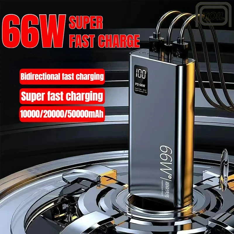 

New 50000mAh Power Bank 66W Super Fast Charging For iPhone 13 14 Huawei Xiaomi Samsung PD 20W External Battery Charger Powerbank