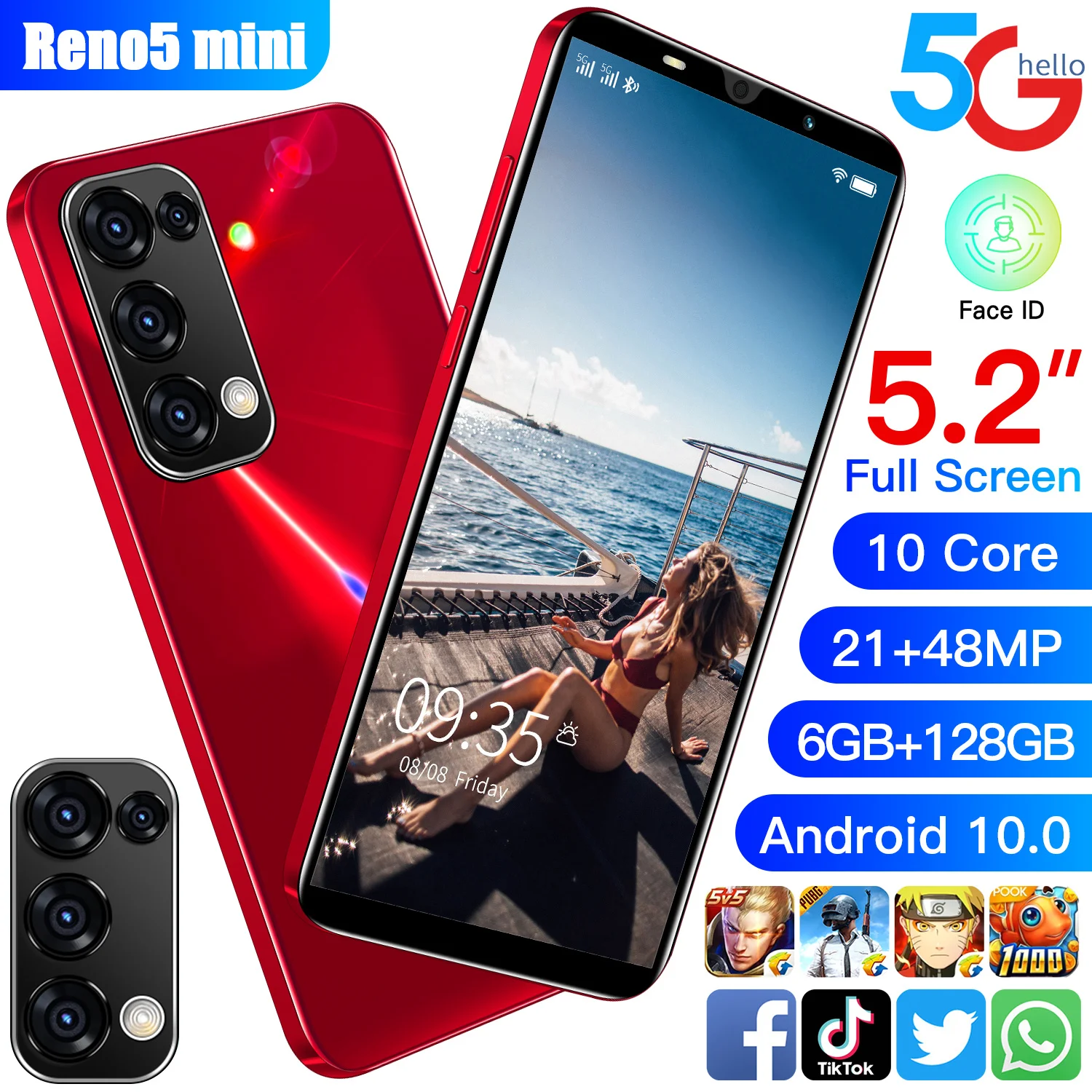 Сотовый телефон 2022 мобильный Reno5mini 6 ГБ ОЗУ 128 Гб ПЗУ экран 5 2 дюйма две SIM-карты