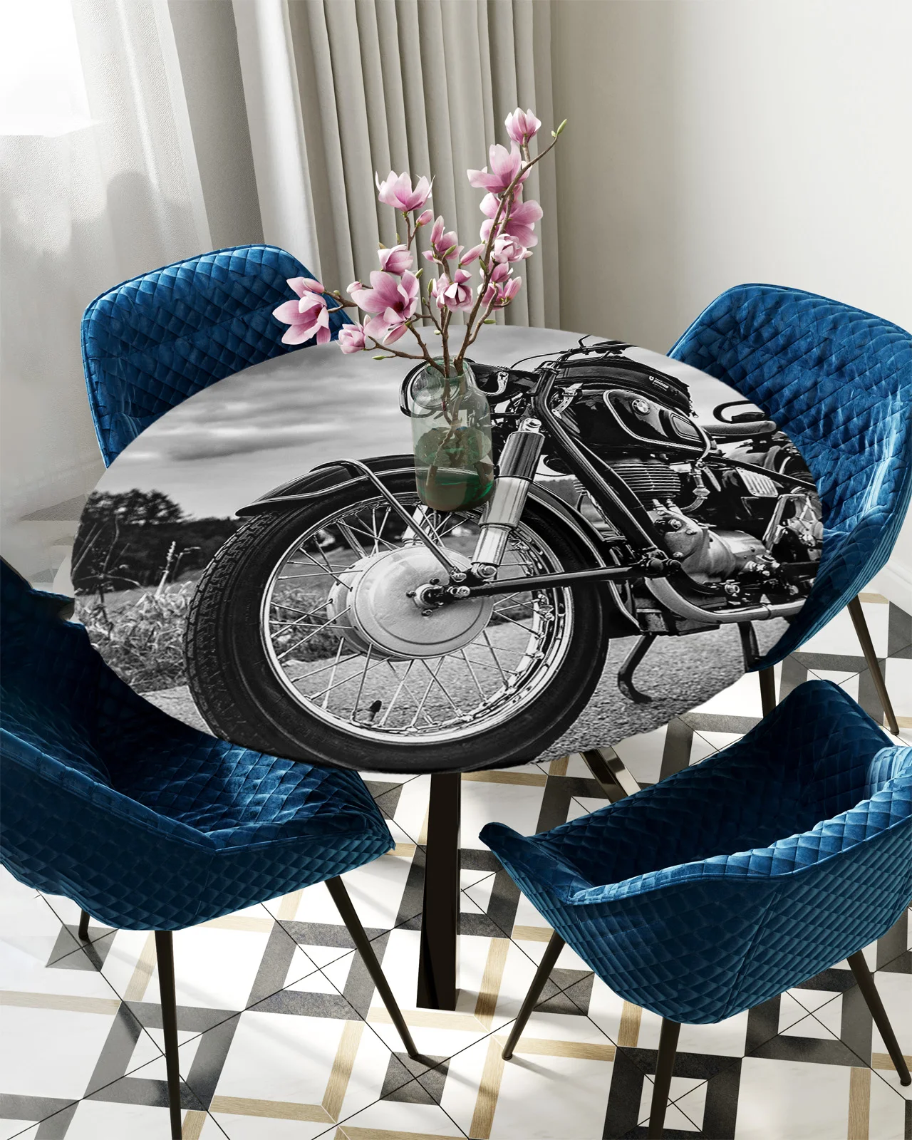 

Motorcycle On The Road Vintage Round Rectangular Table Cover Waterproof Elastic Tablecloth For Kitchen Table Cloth Home Decor