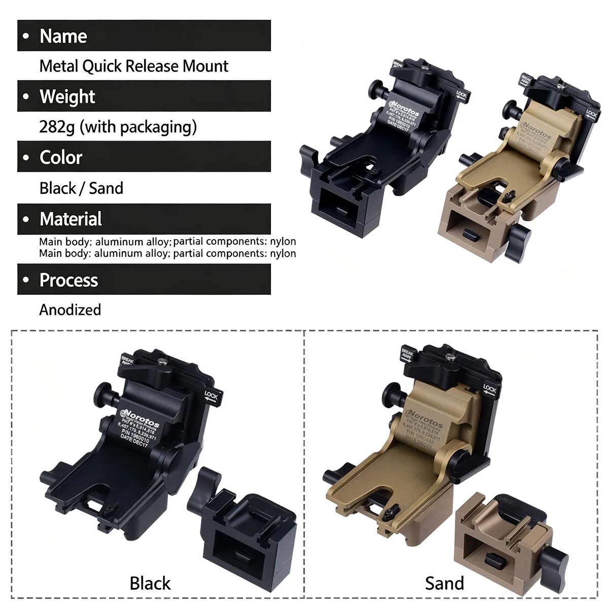 Фото Крепление для шлема NVG для PVS-14, PVS-15, PVS-18, PVS-31, PVS-7B, PVS-7D. Универсальное металлическое крепление NVG для очков ночного видения. Алюминиевый кронштейн. №5