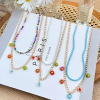 yw gairu 2022 new creative simple temperament ladies jewelry bohemian pearl flower rice bead necklace two piece set