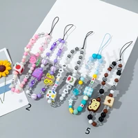 personality cartoon handmade exquisite beaded lanyard trend and multi color choice mobile phone chain female jewelry accessories