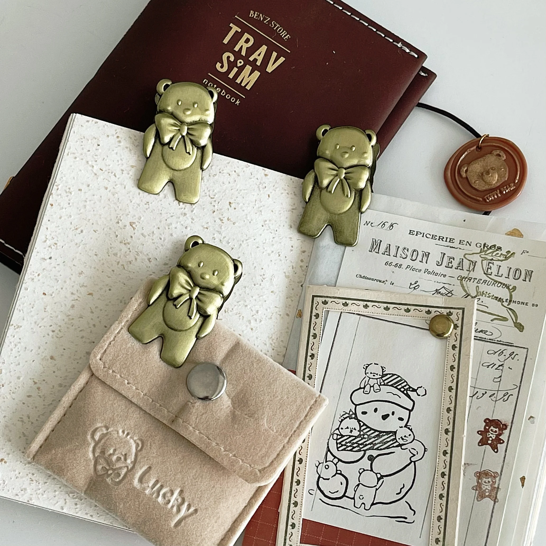 Cute Bear Brass Paper Clips Coffee Copics Journal Notebook D