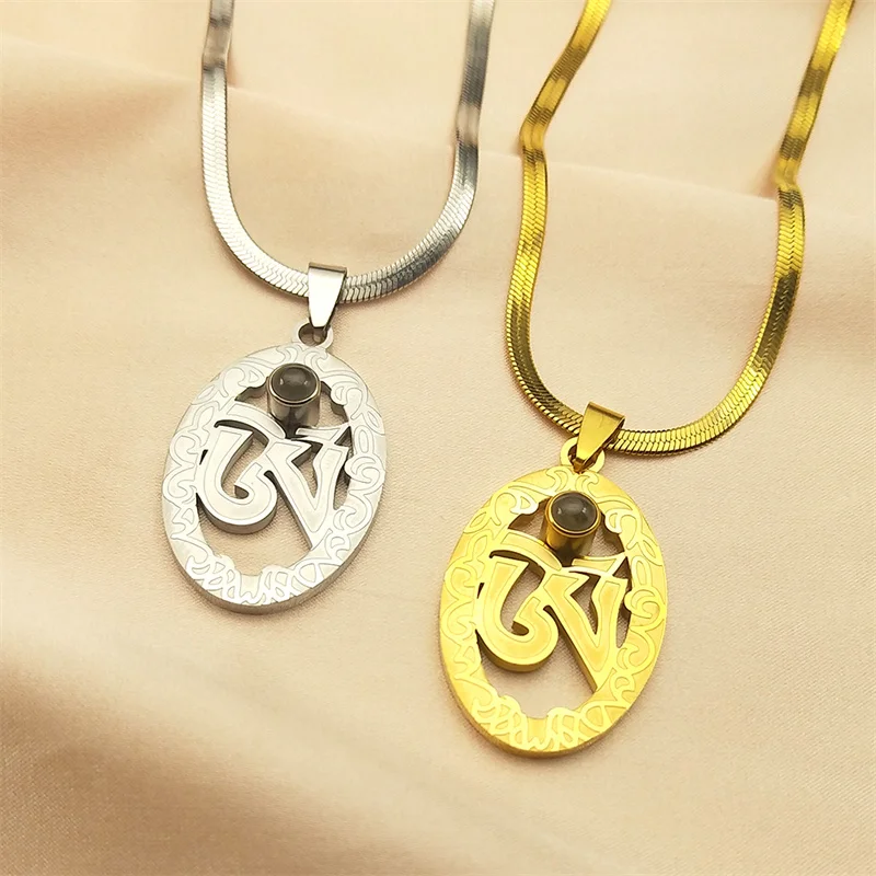 Буддизм Будда Ом проекционный кулон ожерелье для мужчин женщин нержавеющая