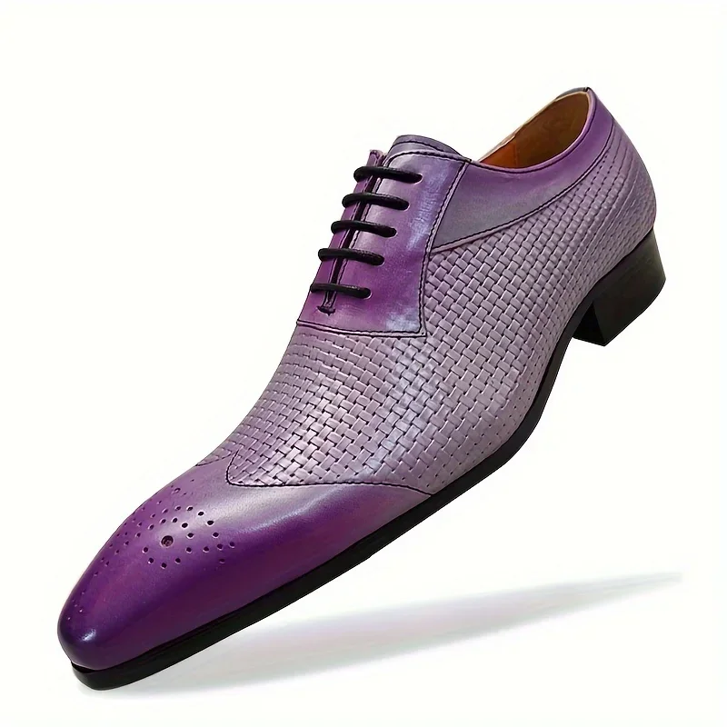 Мужские свадебные классические туфли фиолетовые кожаные ручной работы с принтом