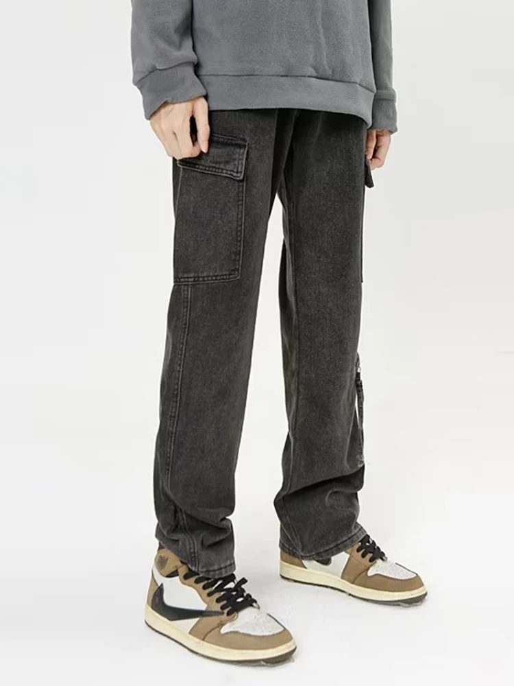 Black Clothing Men 2022 Autumn Vintage Jeans Washed Loose Wide Leg Pants Straight Cargo Pants Baggy Jeans Denim Jeans Streetwear