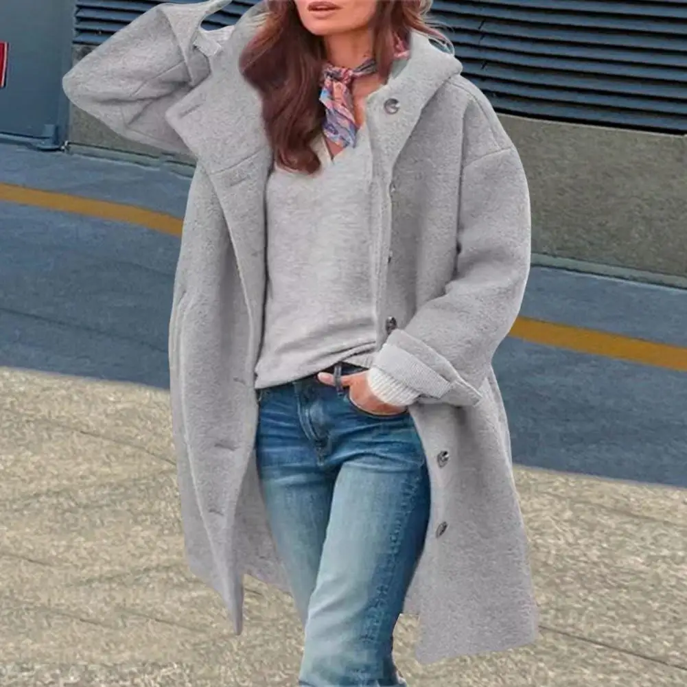 Осенне-зимнее женское пальто с длинными рукавами однобортные карманы женская