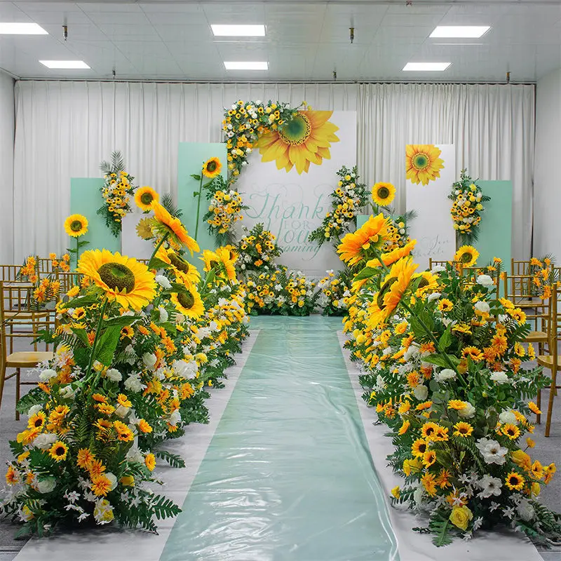 

Sunflower Simulation Floral Decorations T-stage Layout Silk Flower Wedding Scene Decoration Flower Row Road Leading Decor