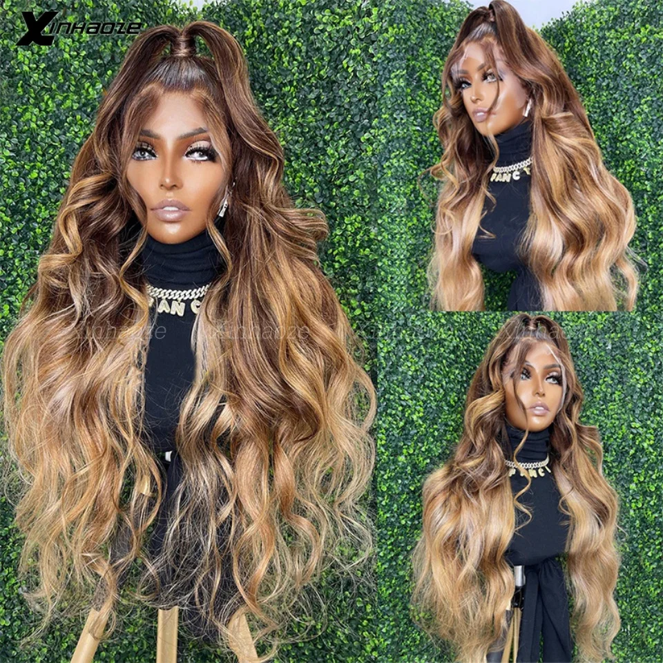 

13x6 Body Wave Lace Front Wig Highlight Human Hair Brown Rooted Honey Blonde Brazilian Virgin Ombre 5x5 Silk Top Wigs For Women