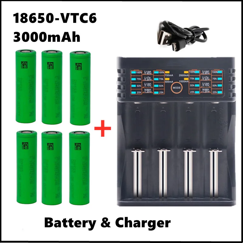 

100% New original 3.7V 3000 MAH Li ion 18650 battery for SONY us18650 vtc6 3000 mah 18650 battery 3.7V +1pcs Battery charger