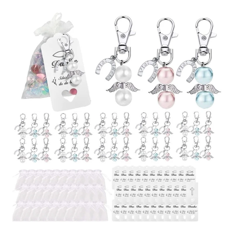 

20Pcs/30Pcs Angel Keychain with Keyring Chain Yarn Bags Thank You Horseshoe Pendant for Kids Shower Wedding Favor