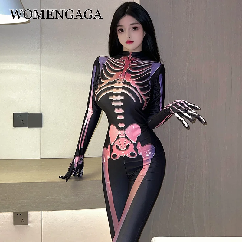 

WOMENGAGA Original Design Uniform Cosplay Human Skeleton Jumpsuits Slim Pencil Hot Sexy Women Tops 2023 Sweet Hot P8ZG