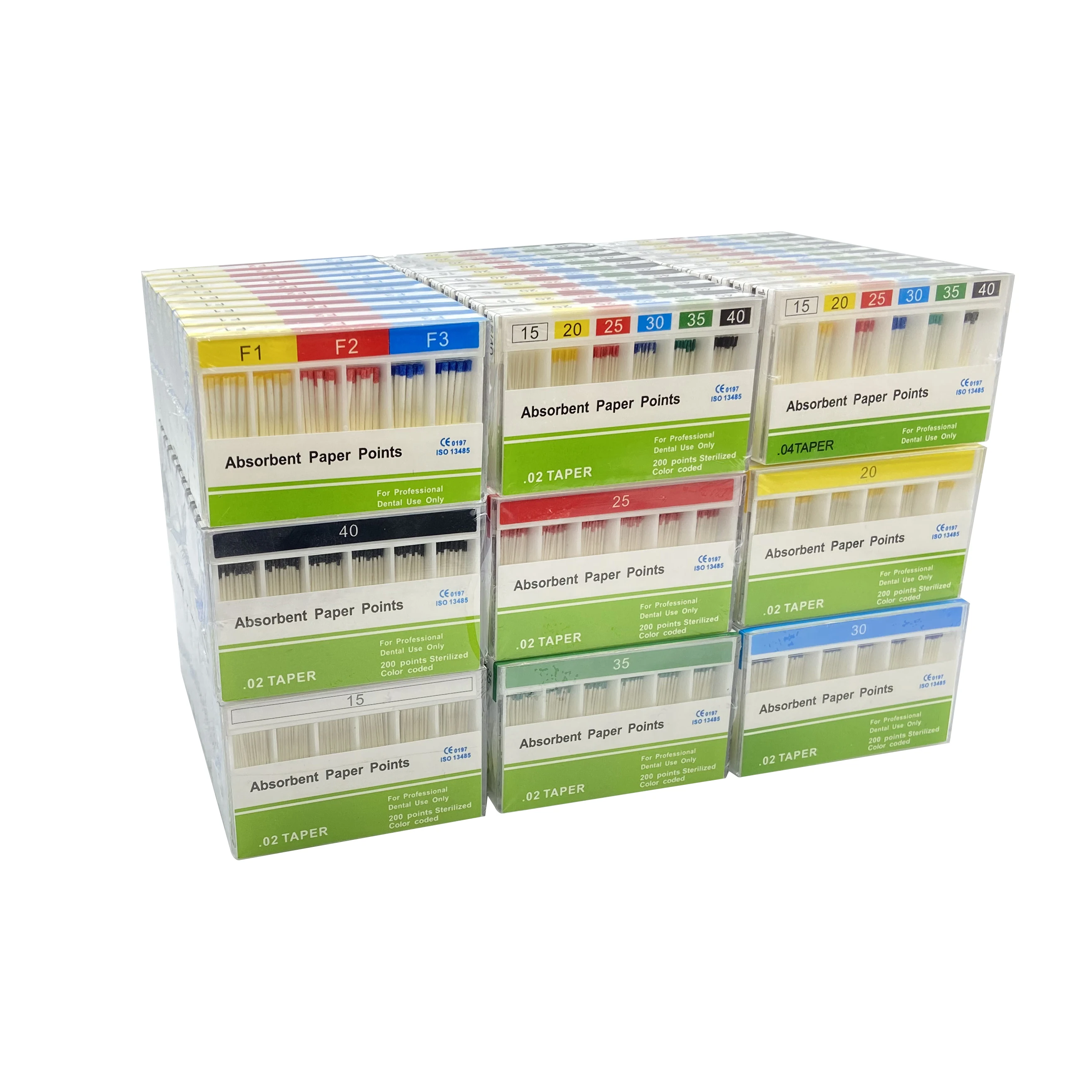 10 Boxes Dental Absorbent Paper Points Root Cancel Endodontics Cotton Fiber Tips Dental Matirial Taper 02 04 06 15-40# F1-F3#