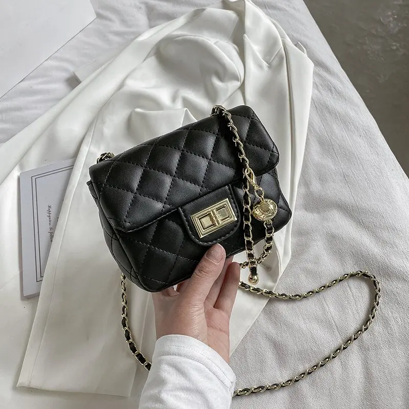 

2020 New Ladies Bag Fashion Casual Messenger Bag Lattice Chain Bag Shoulder Bag Pure Color PU Handbag Mobile Phone Bag Handbag