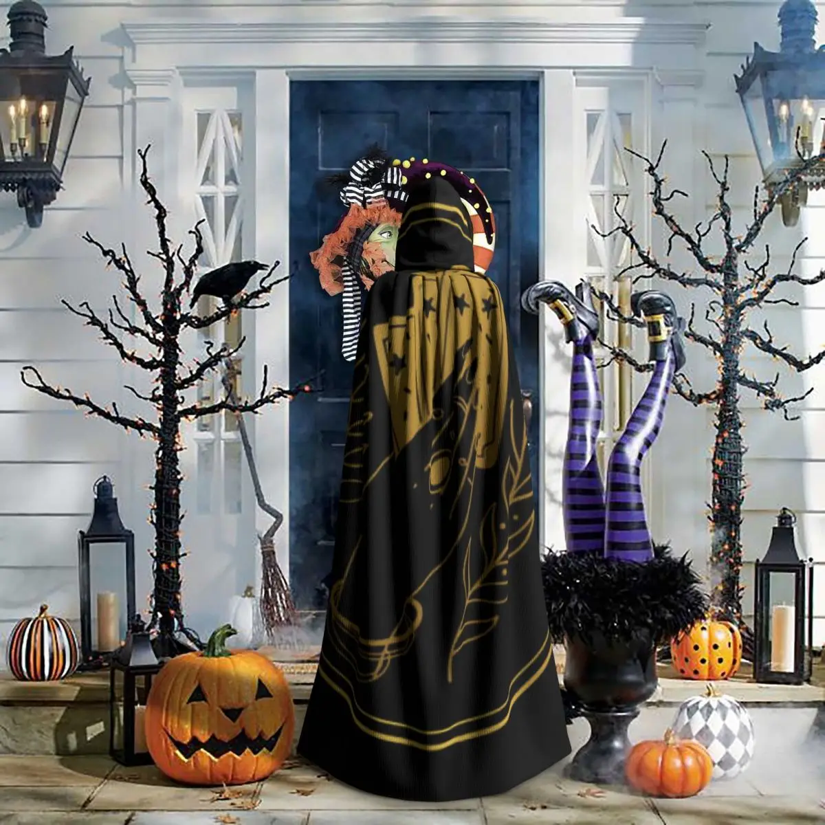 Длинная накидка-плащ женская накидка с капюшоном в виде карты Таро пальто