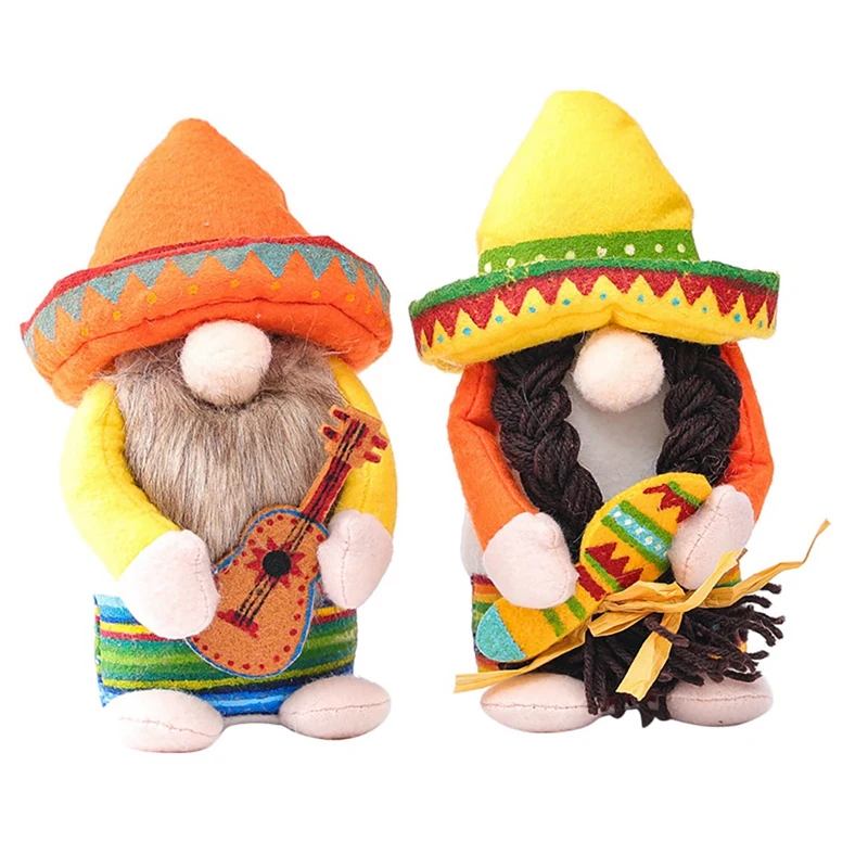 2Pcs Fiesta Gnome Couple Cinco De Mayo Tomte For Mexican Tac