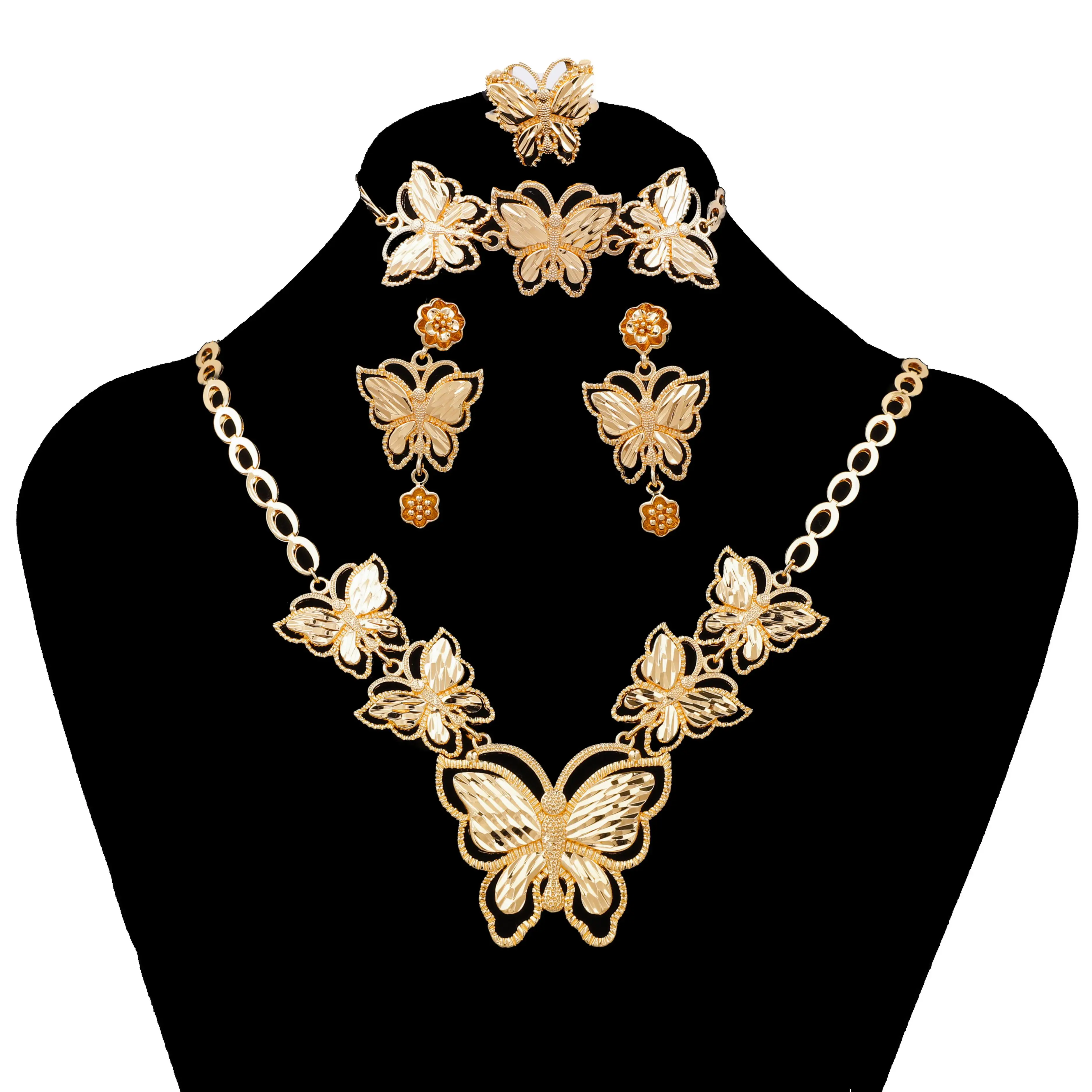 

African Luxury Butterfly Shape Pendant Necklace Charm Earrings Bracelet Ring Women's Jewelry Set Wedding Party Anniversary Gift