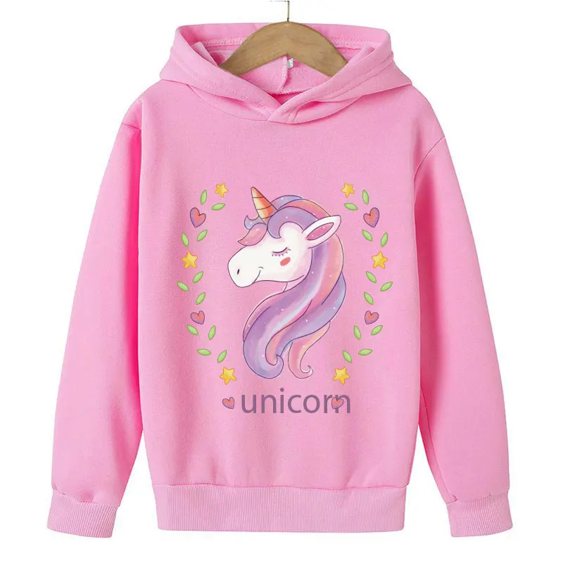 Unicorn Winter Hoodie Cartoon Print Sweater Girl Baby Children's Hooded Fashion Kids Sportswear 4-14T |