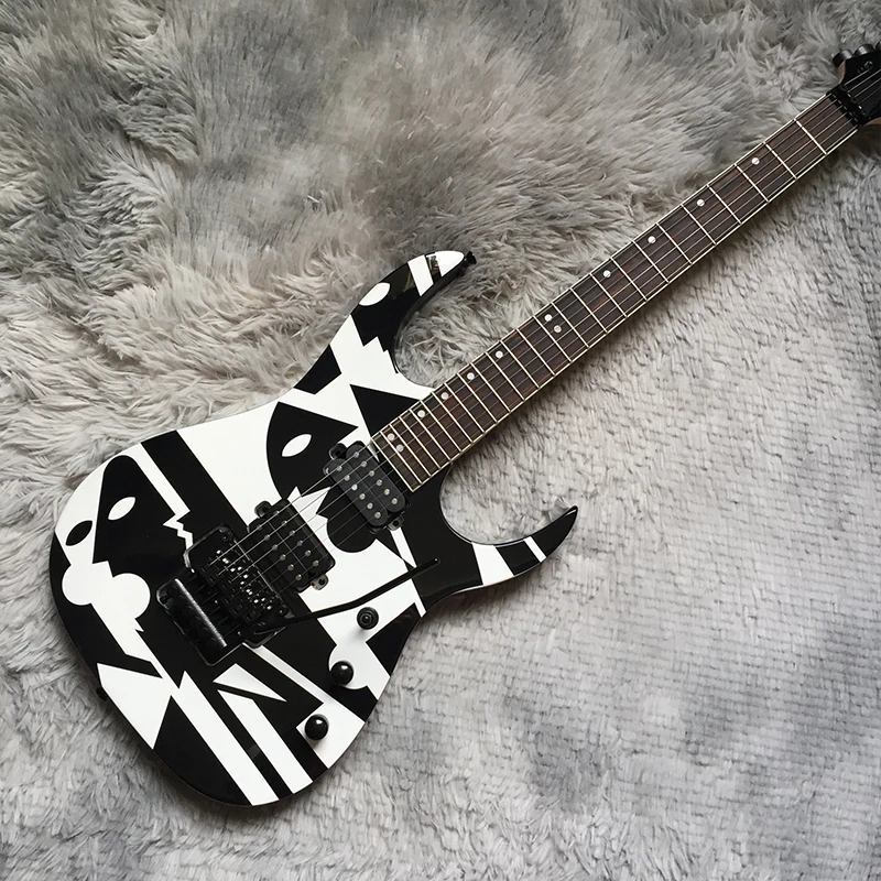 

New High Quality 6 Strings Electric Guitar Black White Face Pattern Guitars Open 2H Pickups Black Hardware Rosewood Fingerboard