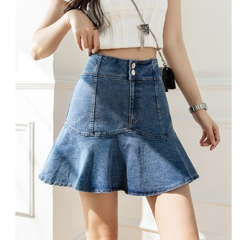 

Retro Denim Shorts Skirt Women Summer 2022 Streetwear Ladies Short Skirts Jeans Casual All Match Elastic Ball Gown Saia Female