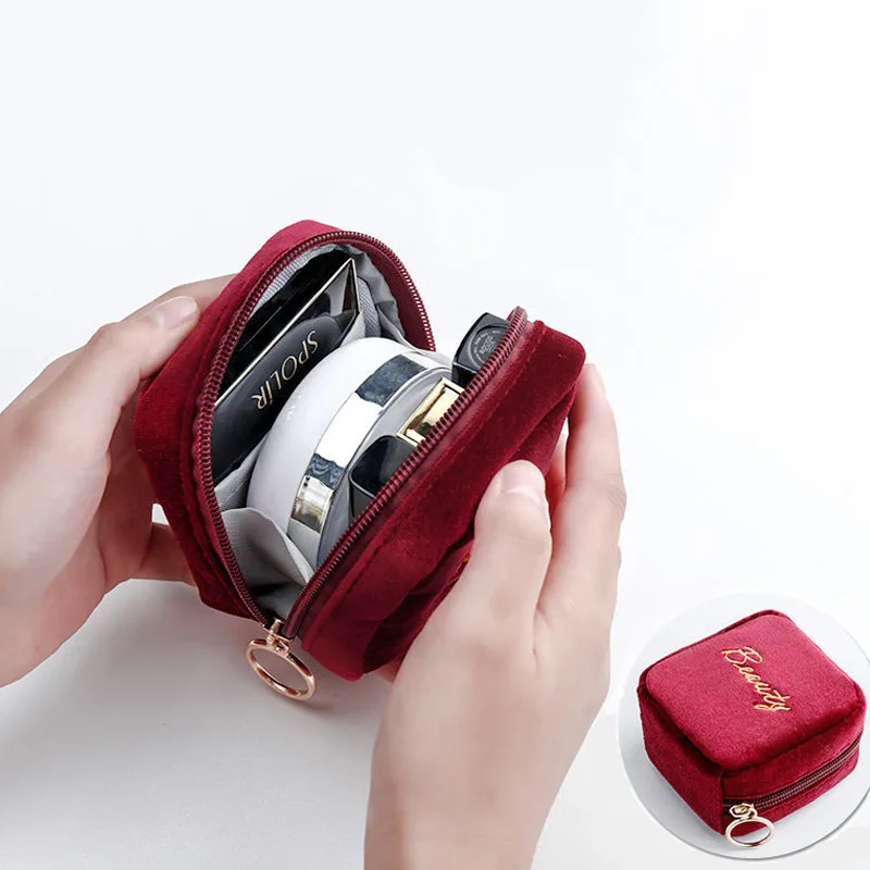 

Velvet Embroidery Cosmetic Bag Portable Lipstick Bag Jewelry Foundation Storage Bag Multifunctional Mini Coin Purse