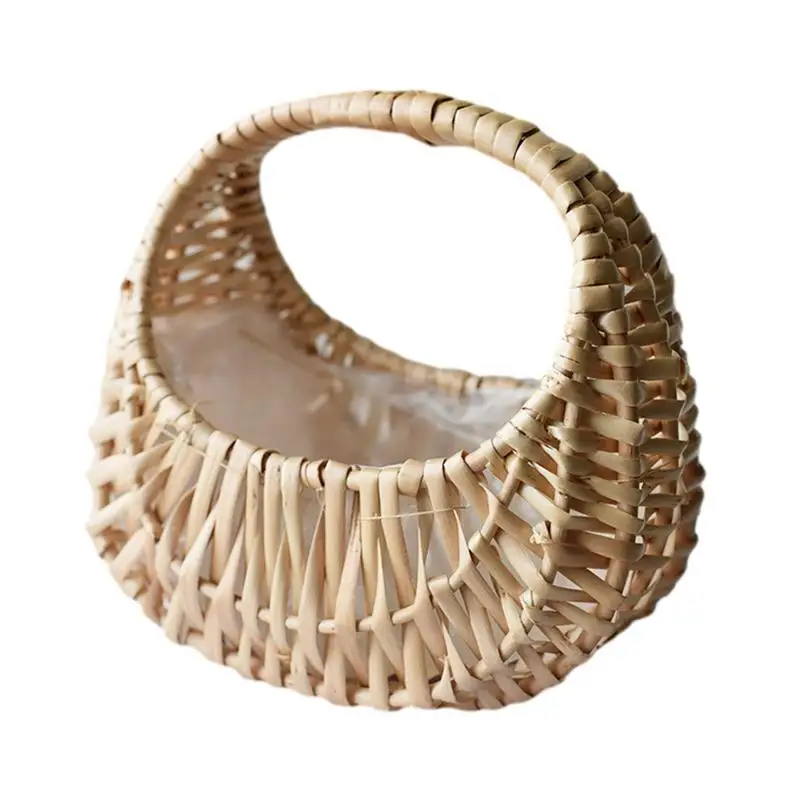 

Woven Flower Baskets Crescent-Shaped Rattan Floral Holder Petite Handcrafted Willow Plant Container Woven Organizer For House