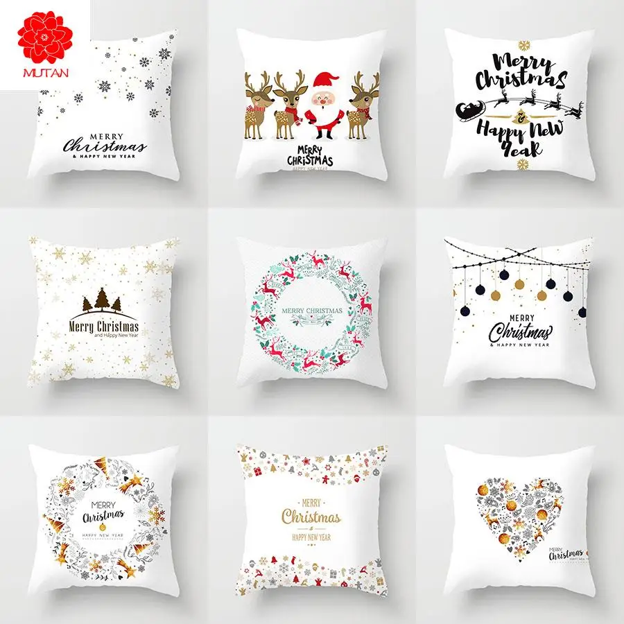

YWZN Christmas Decorative Pillowcases Polyester Merry Christmas Santa Claus Throw Pillow Case Cover Elk Pillowcase poszewka