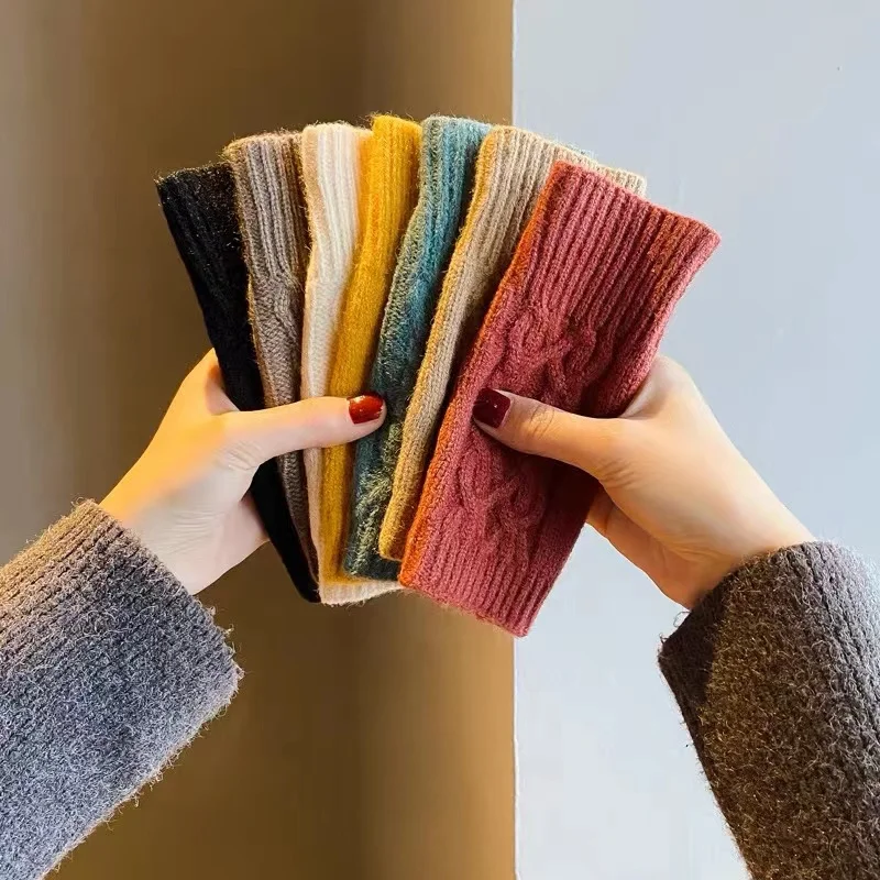 

Women Stylish Hand Warmer Winter Gloves Arm Crochet Knitting Faux Wool Mitten Warm Fingerless Glove Twist Pattern Women Gloves