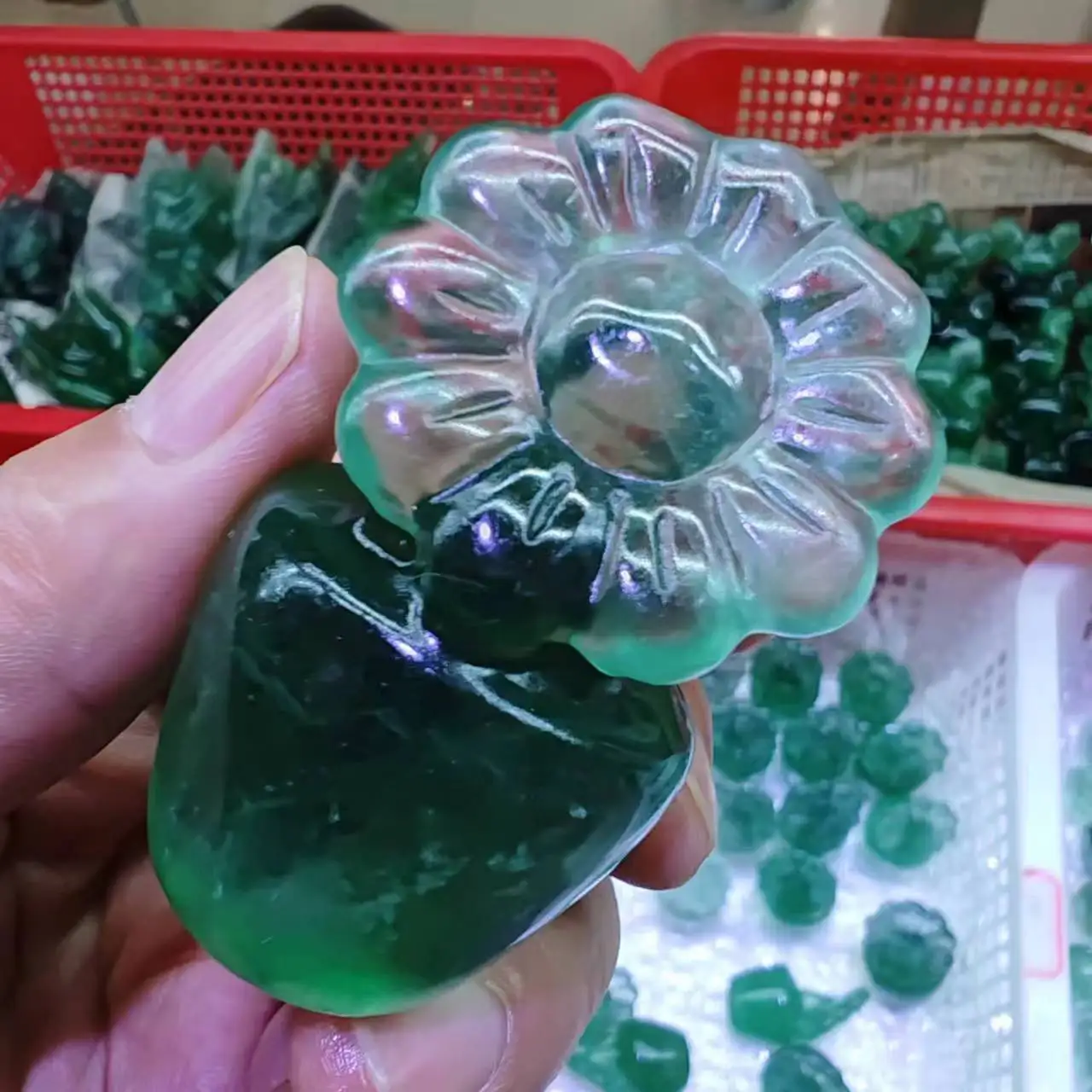 1 шт. натуральный зеленый фотокварцевый резной горшечный Подсолнух рейки